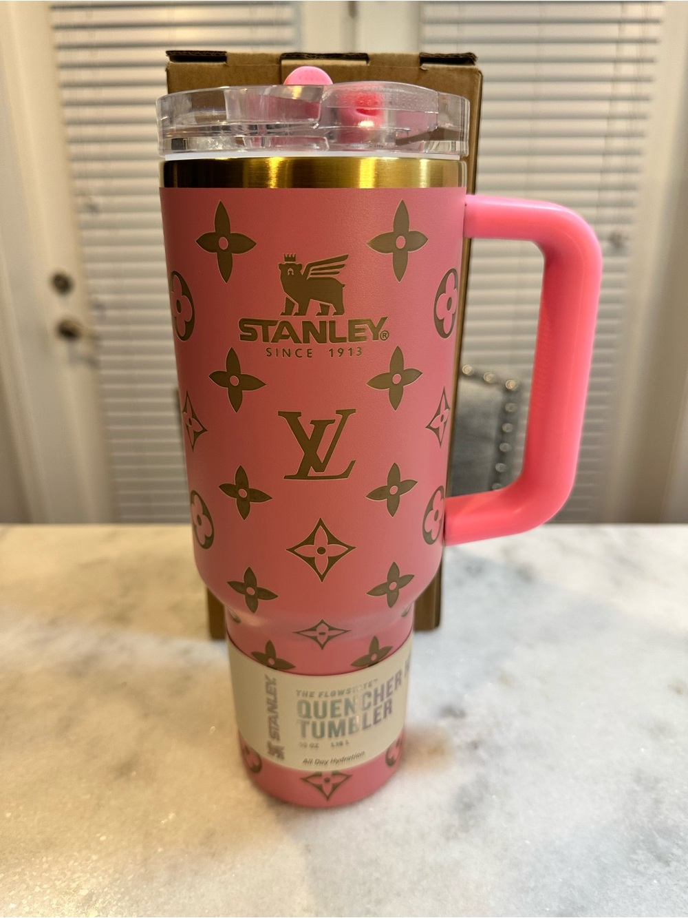 Stanley Louis Vuitton Unique Collaboration 40oz Pink & Gold Flip-Top Tumbler